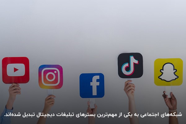 نمادهای شبکههای اجتماعی در دست افراد روی پسزمینه سفید