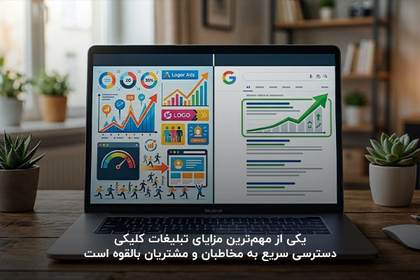 تصویر یک لپ تاپ که نشان میدهد تبلیغات کلیکی سودمند بوده است